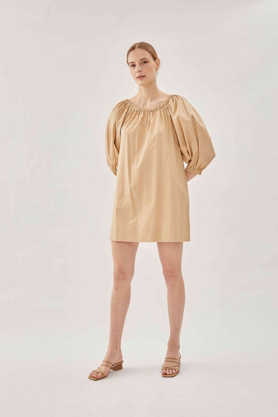 Klarra KLARRA Dresses | Cotton Gathered Dress In Sand