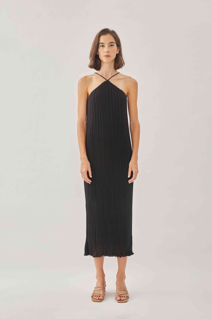 Klarra KLARRA Dresses | Halter Pleated Maxi Dress In Black